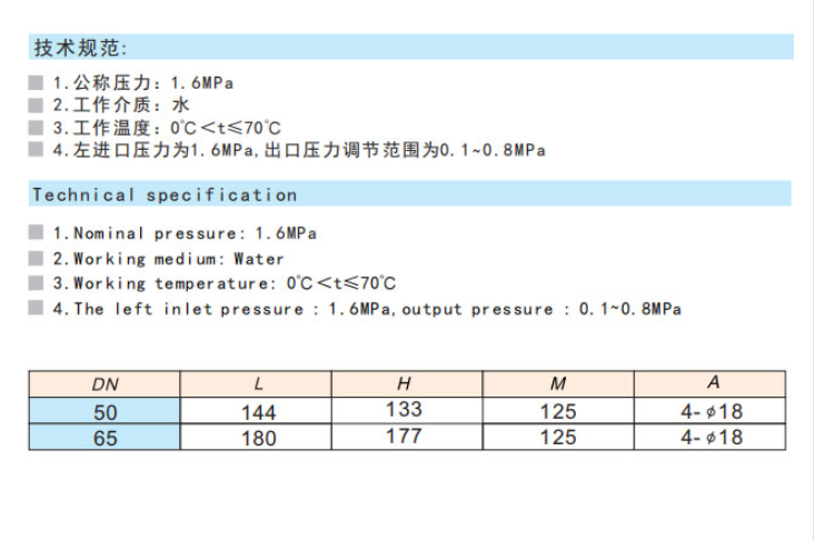 埃美柯黃銅活塞式可調減壓閥技術參數