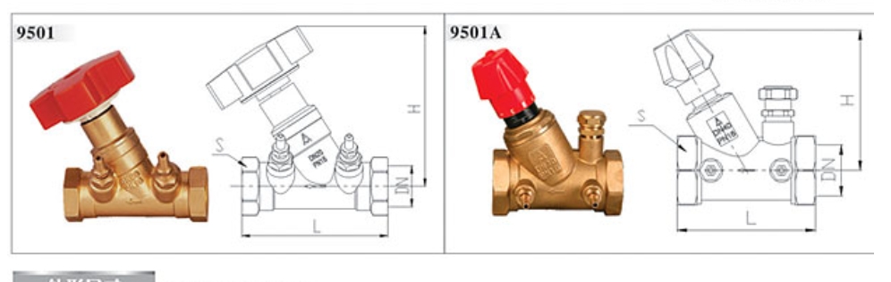 埃美柯黃銅數(shù)字鎖定平衡閥9501/9501A結(jié)構(gòu)圖